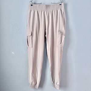 32 Cool Cargo Jogger Pants Women’s Si L Beige Pockets Elastic Waist Lightweight